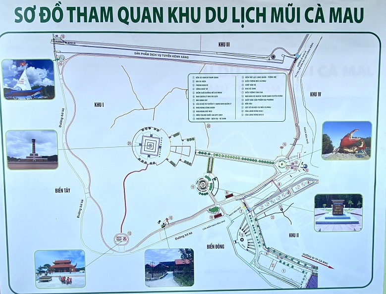 Sơ đồ các điểm tham quan trong khu du lịch Mũi Cà Mau